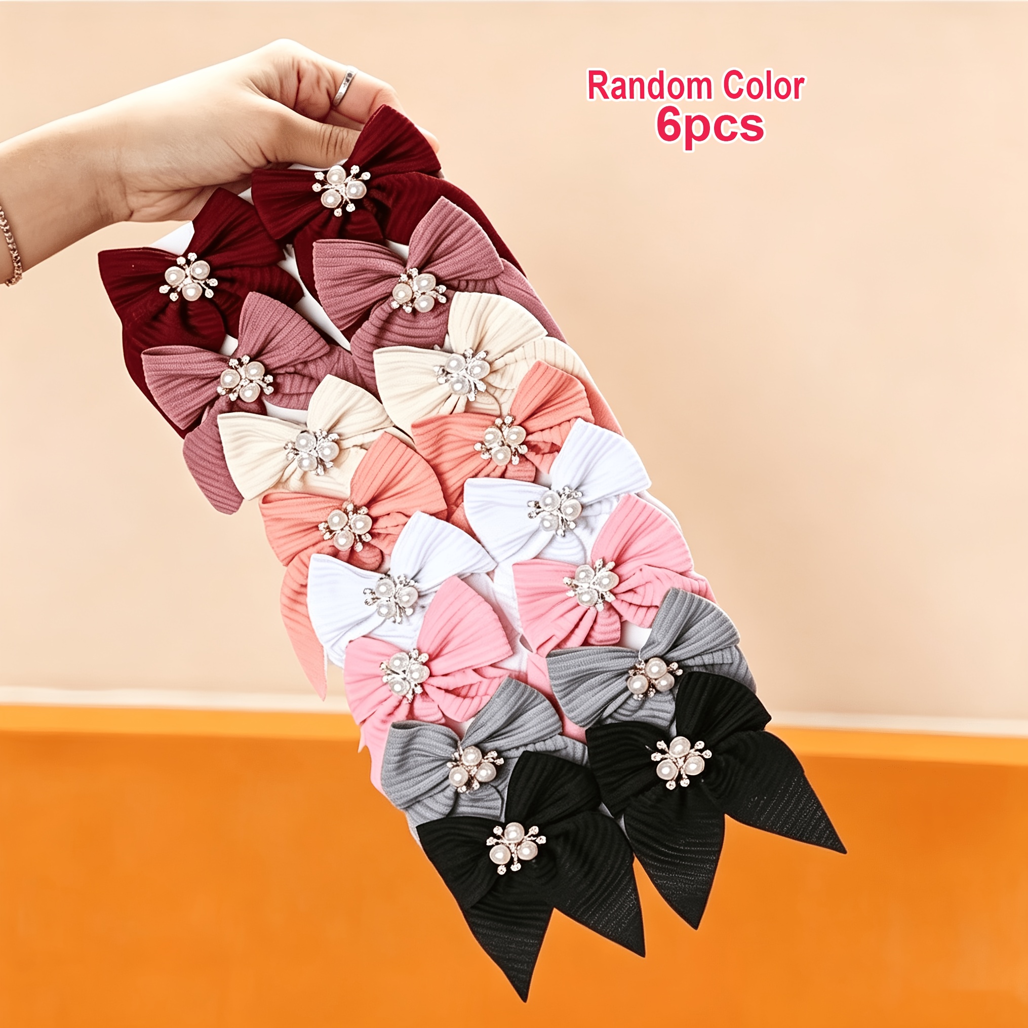 TEMU Bow Hair Clip Set | Random 6pcs Elegant Pearl Rhinestone Bridal Wedding Party Hair Additions, Anti-slip Design, Suitable For Ponytails, Braids,