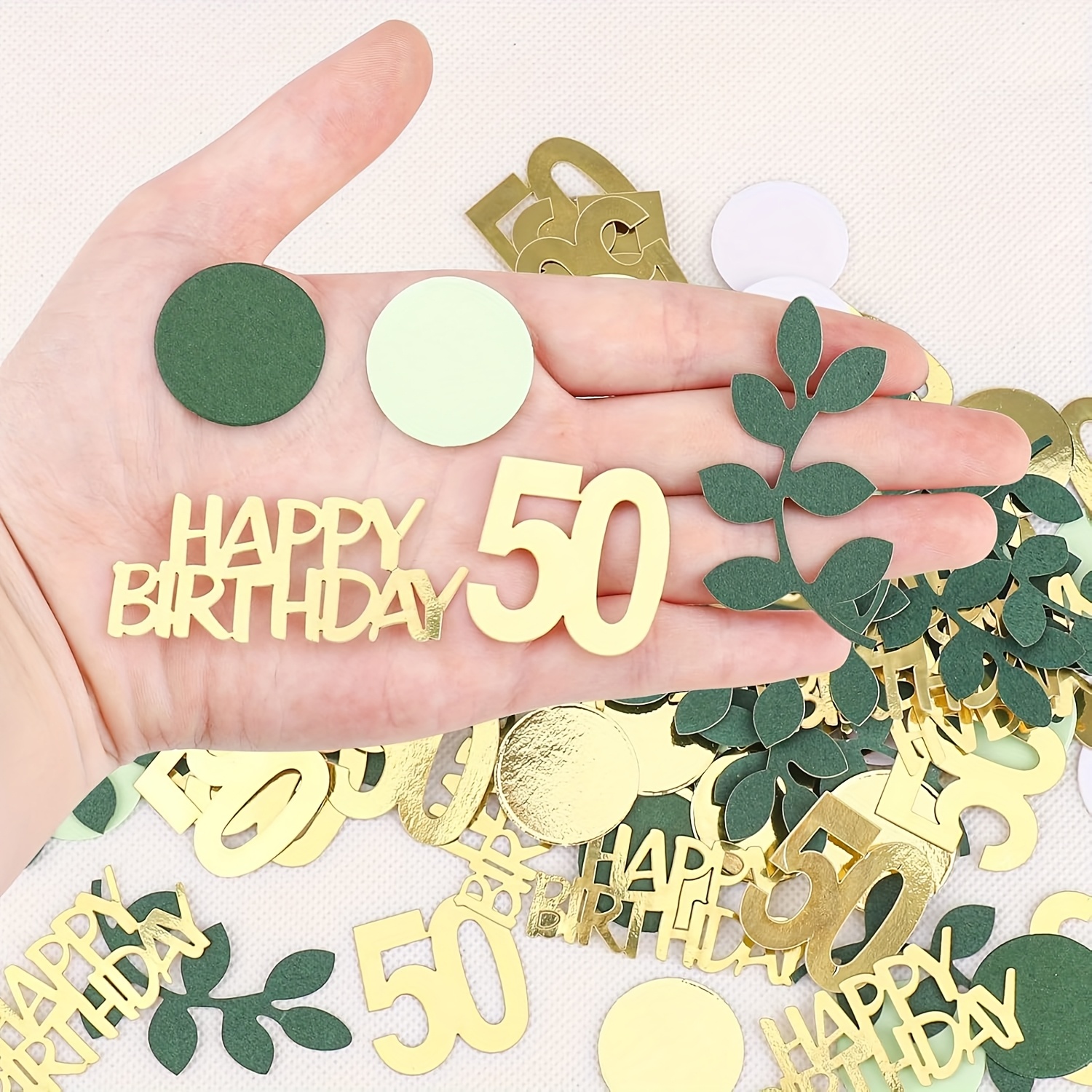 Image of 200pcs 50th Birthday Party Confetti - Green & Paper Decorations With "happy Birthday" Text For , Cake Cutting & Table Decorations, Birthday Party Decorations, Celebratory Design, Elegant Font Style