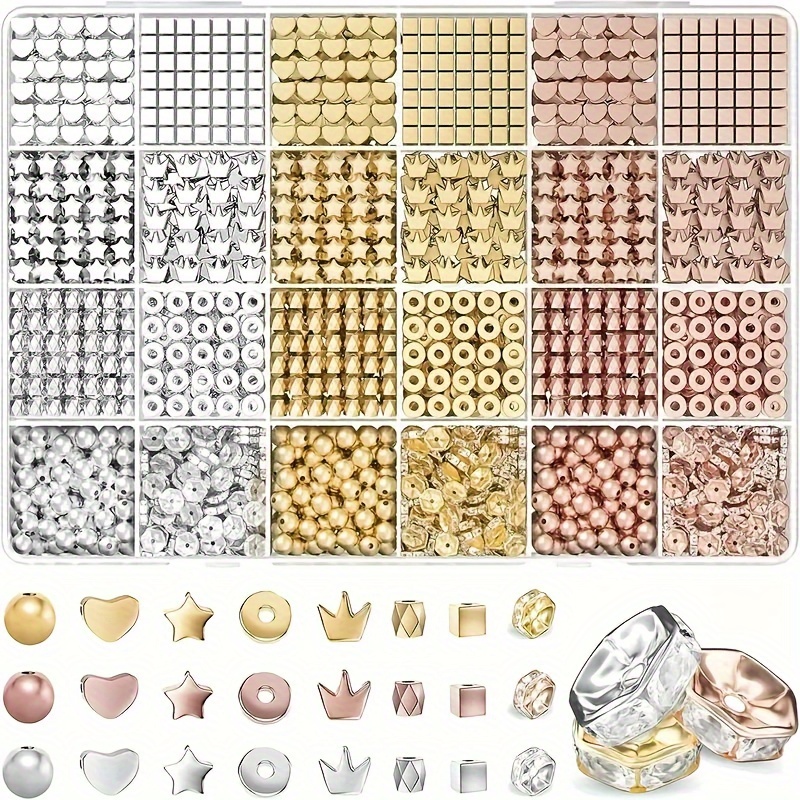 

1740pcs Jewelry Making Kit With 8 Unique Styles Of Spacer Beads & Organizer Box - Diy Craft Set For Women, , Necklaces, Earrings