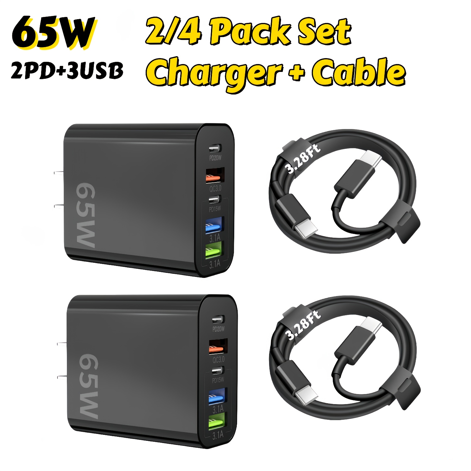 2/4pcs cargador rápido usb-c 65w, cargador de pared usb-c de 5 puertos con puertos dual pd + enchufe dual qc, de carga rápida multi-puerto tipo-c, compatible con varios tipos de teléfonos, - dz00020 Detalles del producto 3