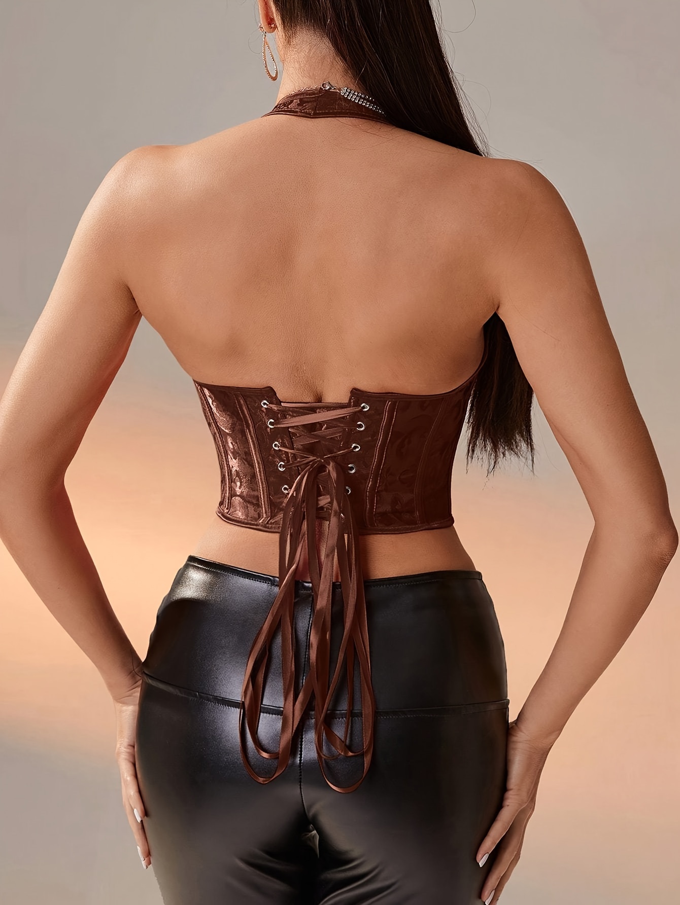 Halter Lace Vintage Style Corset Bustier Backless Fishbone - Temu