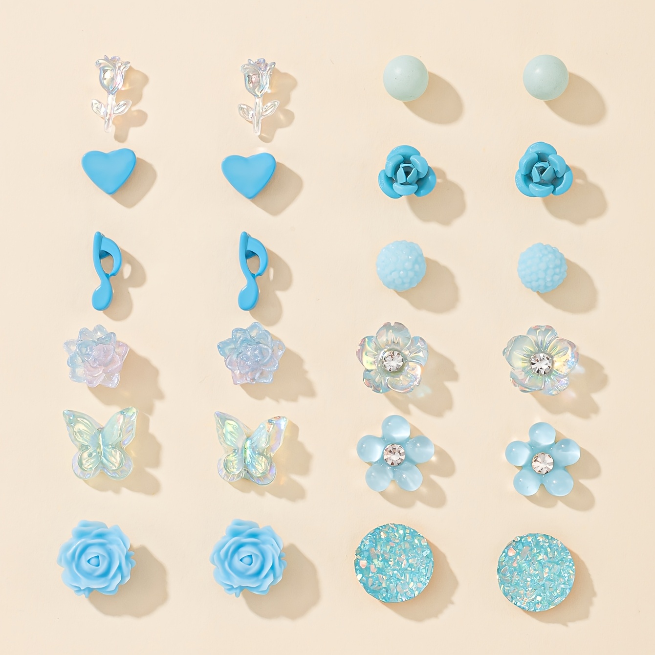 TEMU A Set Of 12 Pairs Of Elegant And Fashionable Women' Wear Earrings, Including Floral, Musical Note, Heart-shaped, And , All In Different Styles