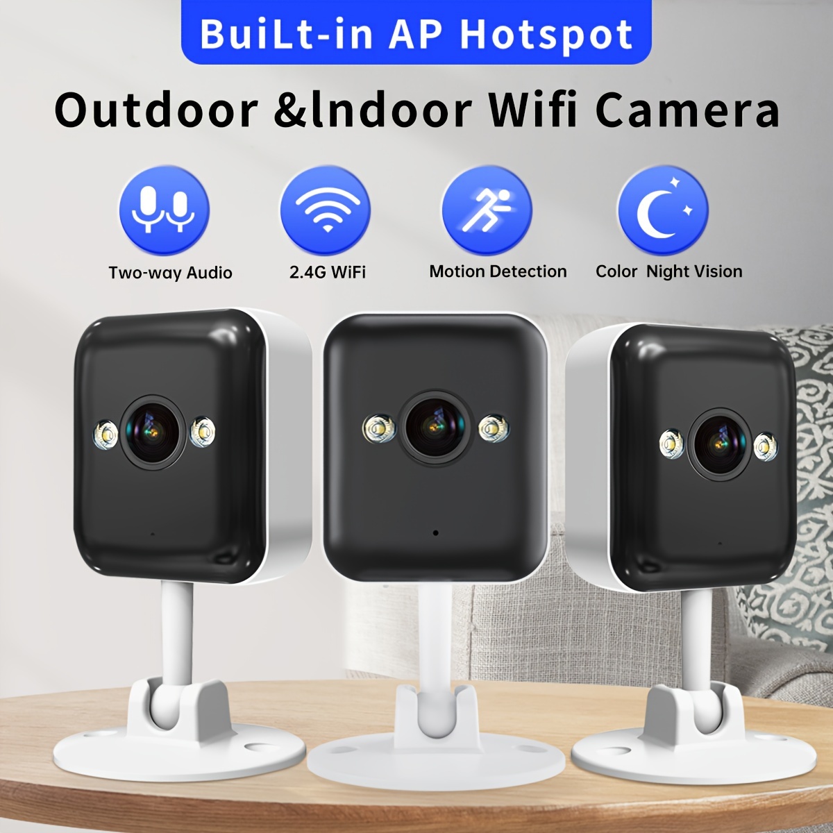 TEMU 3pcs 1080p Full Hd Wireless Surveillance Camera, Night, Voice Call, Motion Detection, Built-in Ap Hotspot, Can Without Internet, Of Children, Elderly And Pets Safety Surveillance Camera