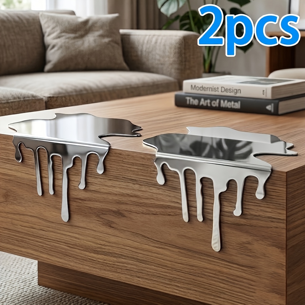 TEMU 2pcs, Silvery Stainless Steel Design Desktop Decorations, Unique Fluid- , High-quality Stainless Steel Material, Mirror Reflective Process, On