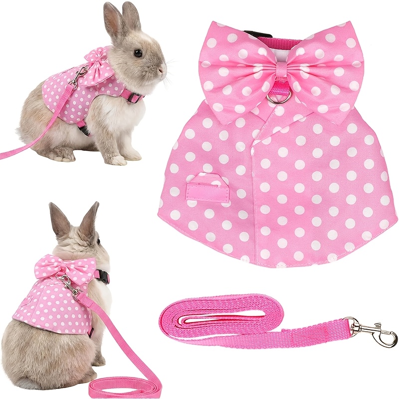 TEMU 1 Set Of Rabbit Harness And Leash Set, Soft Mesh Rabbit Harness With Bow, Adjustable Escape Vest For Small Pets, Suitable For Rabbits, Kittens,
