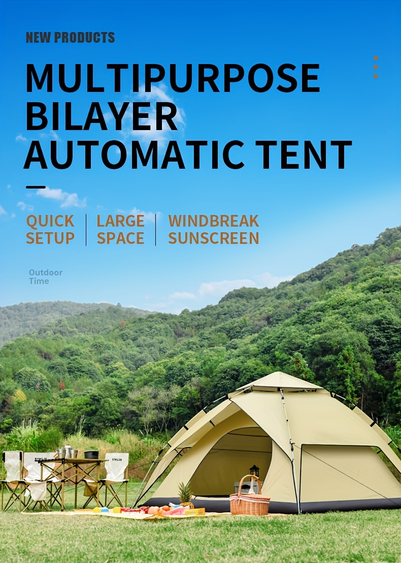 3〜4人用の自動テント、クイックオープン、ダブルレイヤー、厚手、防水日焼け止めテント、レジャーキャンプ、ビーチ、公園で使用
