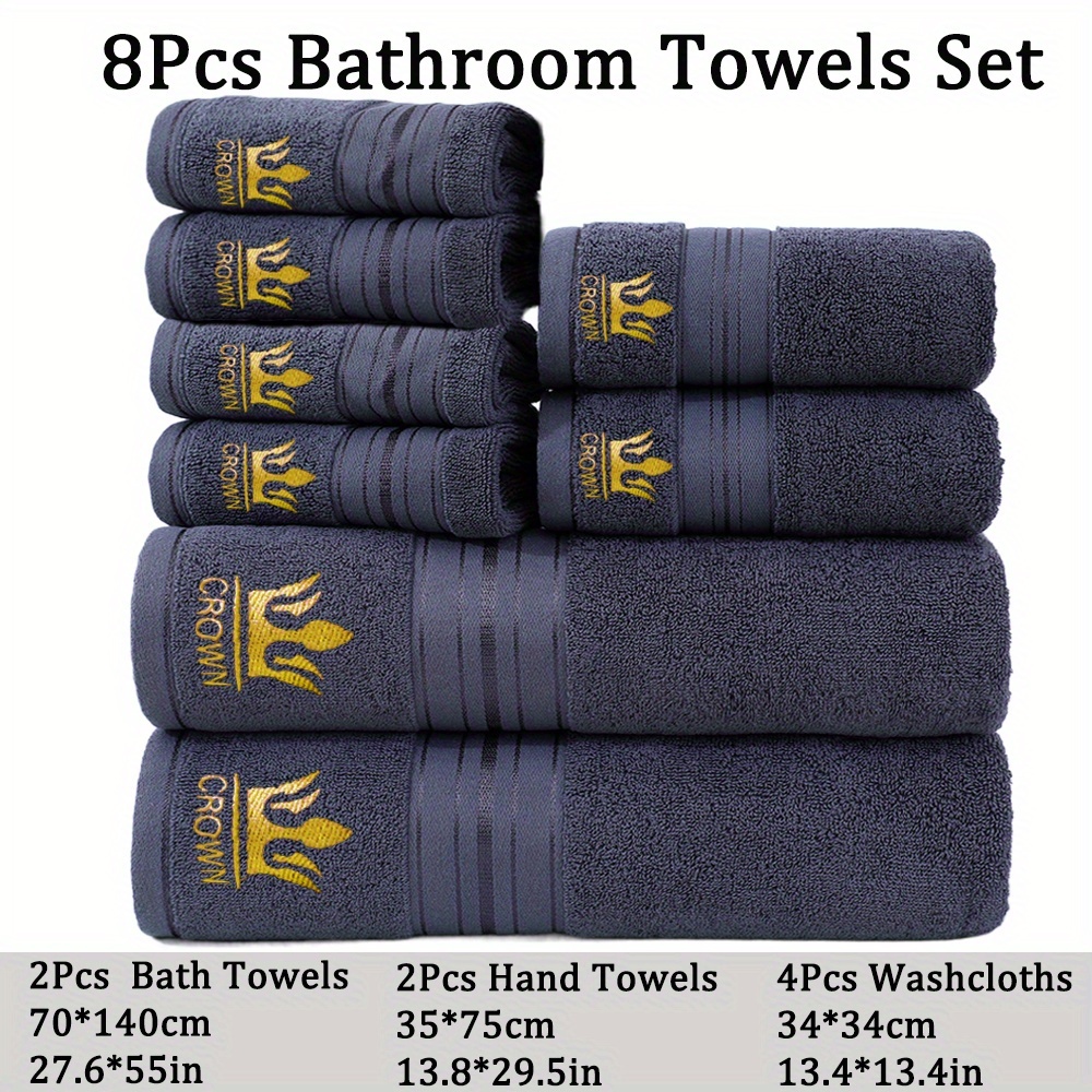 Image of 8pcs Cotton Bathroom Towel Set, Including 2 Bath Towels, 2 Hand Towels, 4 Washcloths, Design, Solid , Optional, Suitable For Bathroom Shower, Hotel, Sauna, Family Set