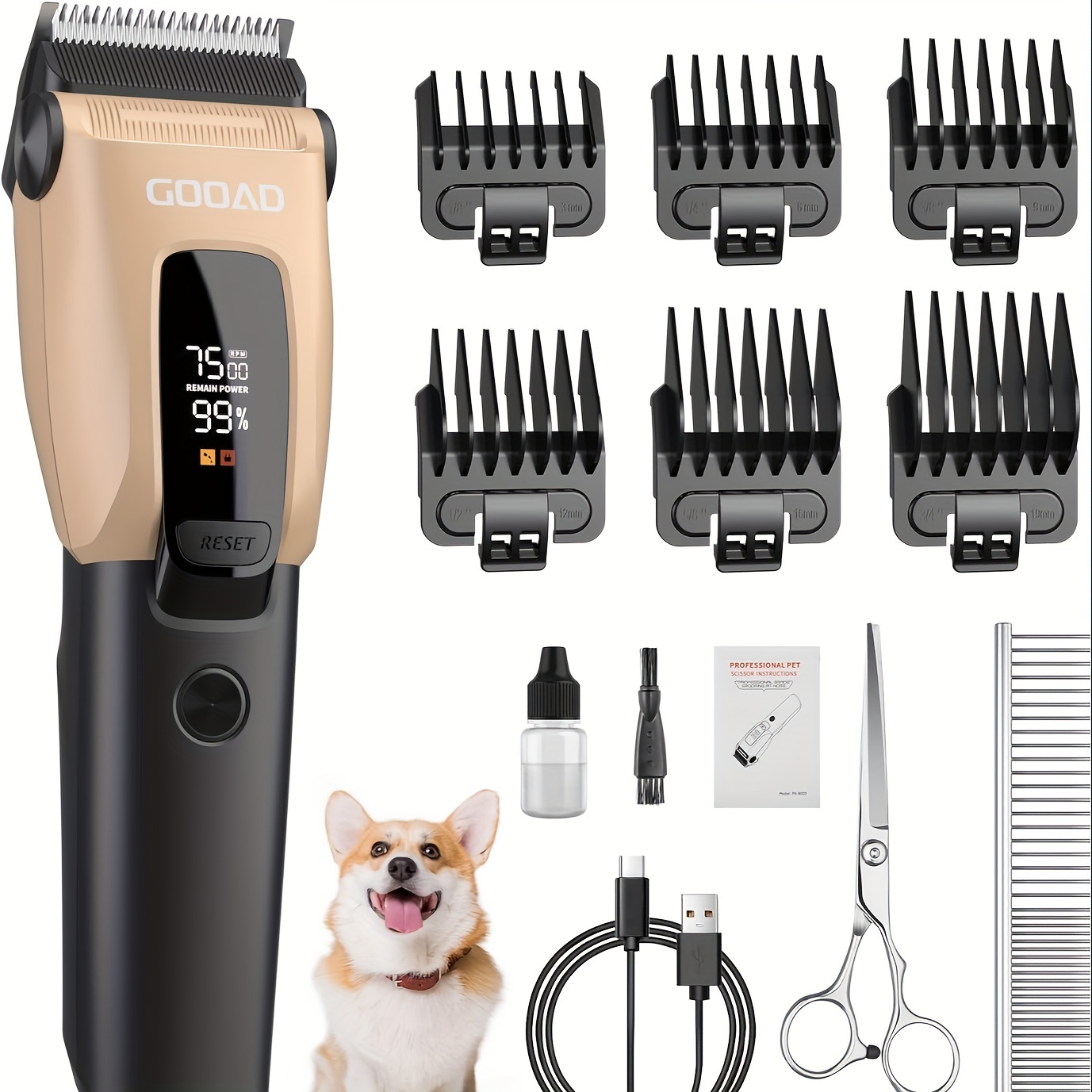 

Good Dog Clippers For Grooming For Heavy Thick Coat, 3-speed Low Noise Dog Grooming Kit, Electric Quiet Dog Hair Trimmer Cordless, Rechargeable, Pet Hair Shaver For Small And Large Dogs Cats