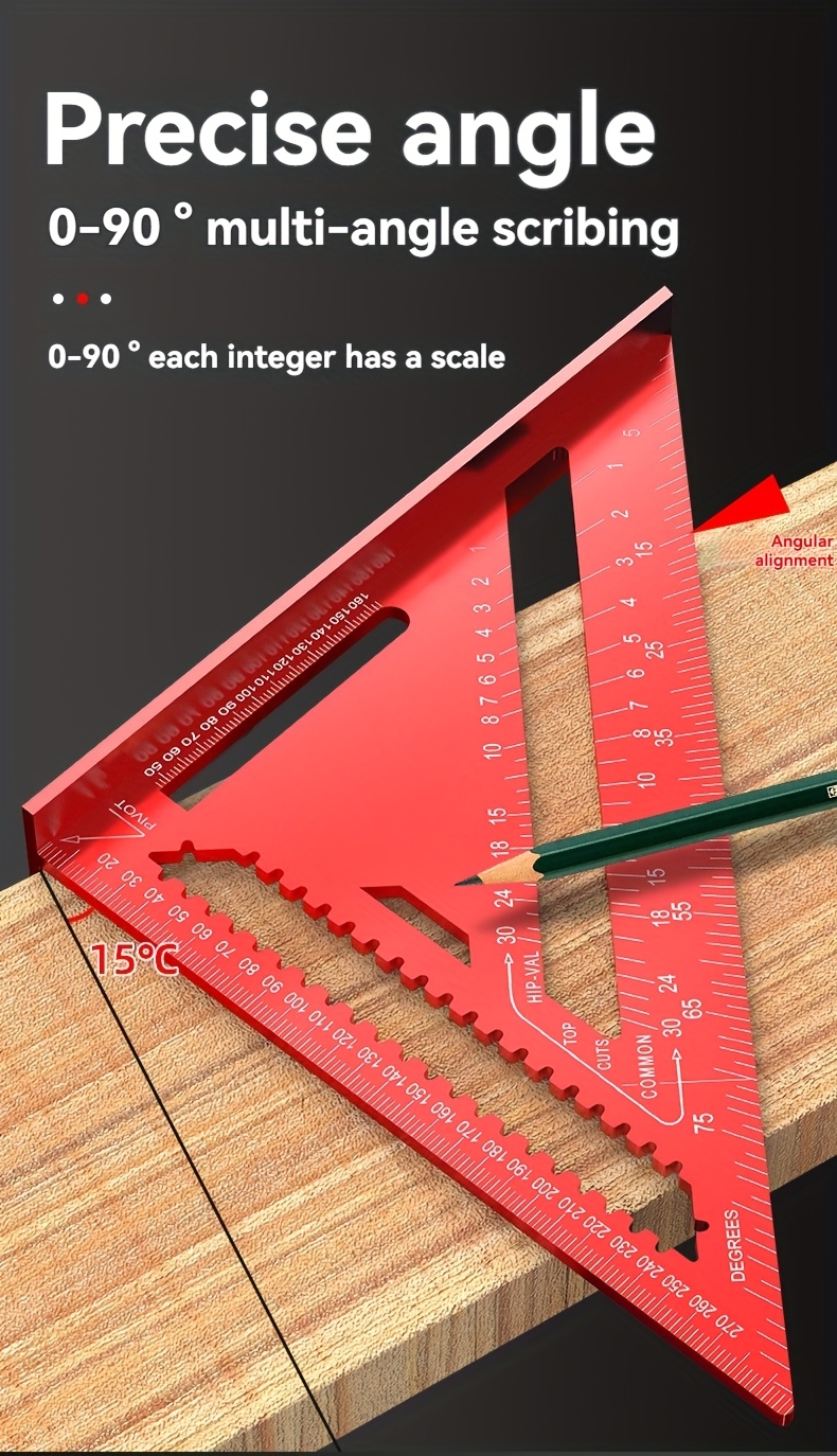 12 inch red aluminum alloy   ruler heavy duty construction with metric imperial scales mm inch angle finder precision carpentry architecture engineering measuring tool lightweight portable design for professional woodworking projects carpentry essentials ergonomic grip reliable measurement diy enthusiasts Product details 1