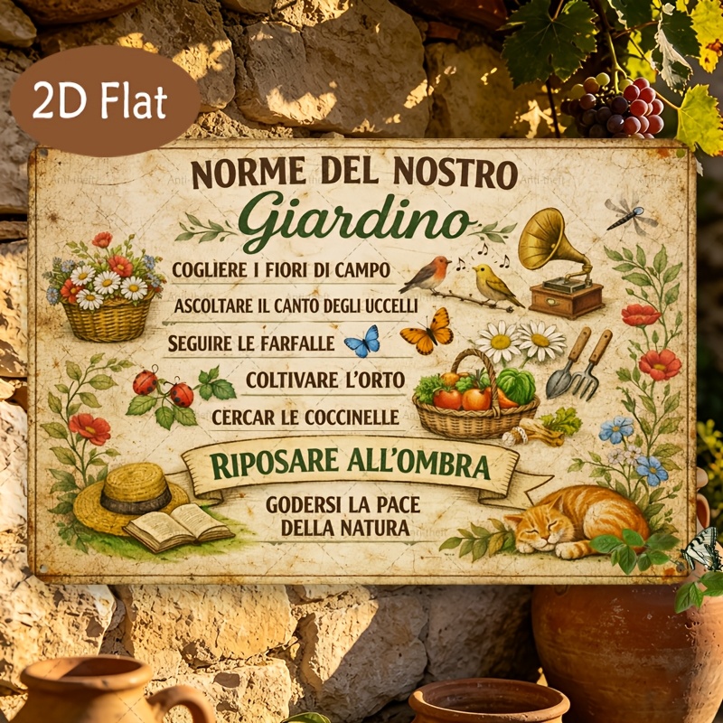 TEMU 2D Flat - ��2D Flat�� 2D Flat - [2D Flat] 2D Flat, 1 pz, Slogan Vintage Stampato su Legno, con del come " DEL NOSTRO Giardino", con Elementi di