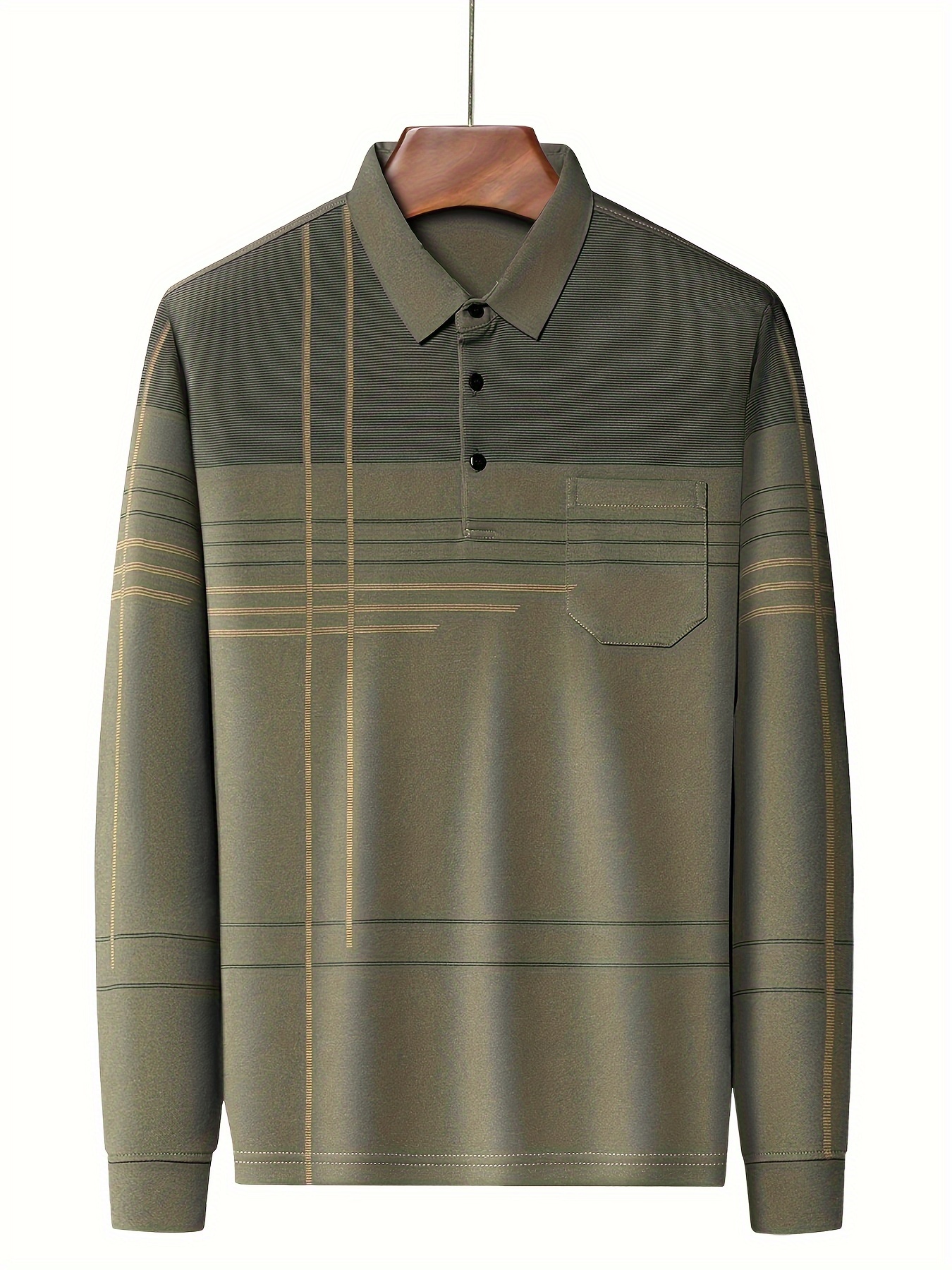 chemise à rayures vintage pour homme avec poche - respirante, manches longues, détail bouton pour le golf & activités air Détails du produit 4