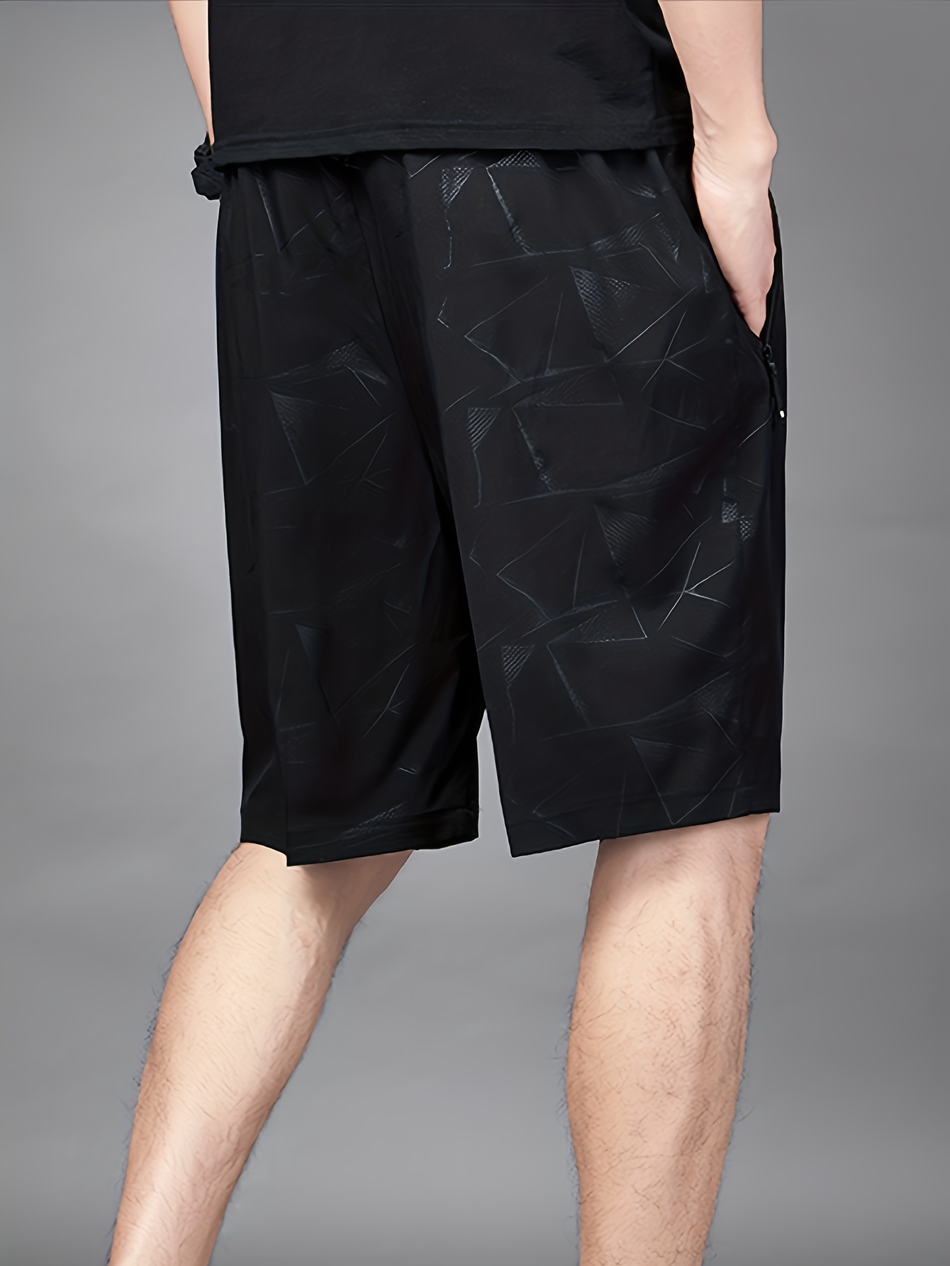3pcs Men's Athletic Shorts - Quick-Dry Breathable Stretch Fabric with Geometric Print, Adjustable Drawstring Waist & Zipper Pockets for Gym, Running, Cycling, Hiking, Beach & Casual Wear