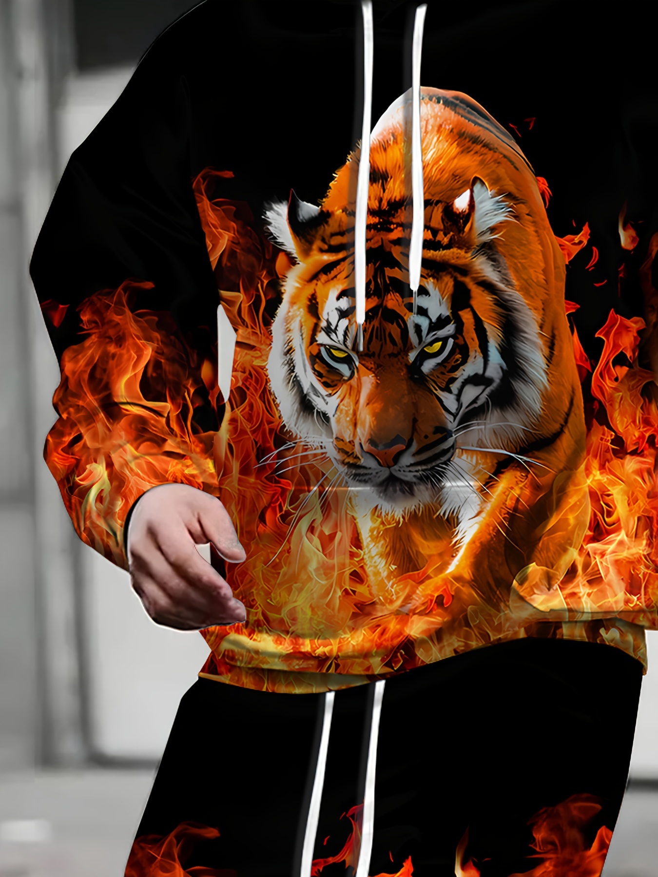 Ensemble 2 Pièces Hiver - Sweat à Capuche Motif Tête De Tigre + Pantalon De Jogging - Unisexe, Doublure Polaire - Coupe Loose