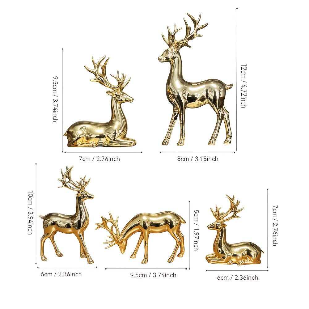 TEMU 5pcs Set Of Light Luxury Gold-plated Reindeer Family Sculpture Ornaments, Mirror Glossy Deer Crafts, Modern Christmas Desktop Core Reindeer