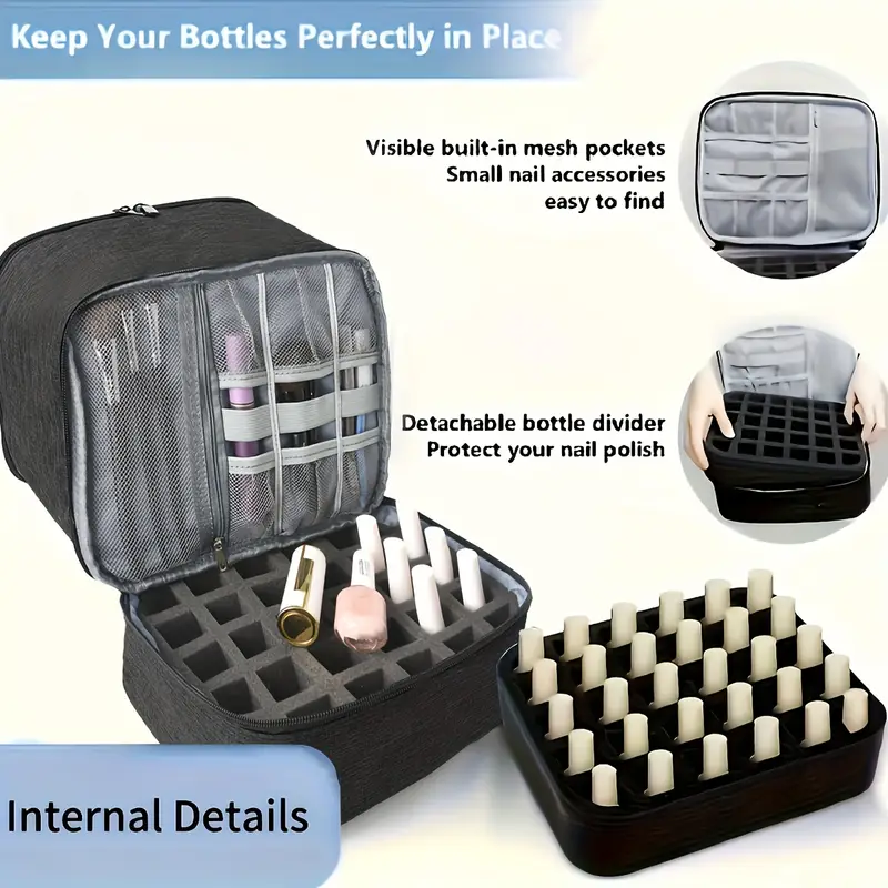 everyday geometric patterned nail polish organizer bag double layer case with dividers for nail tools dryer waterproof pu material perfect gift for women moms and girls travel makeup storage geometric pattern bag bag nail polish organizer storage details 5