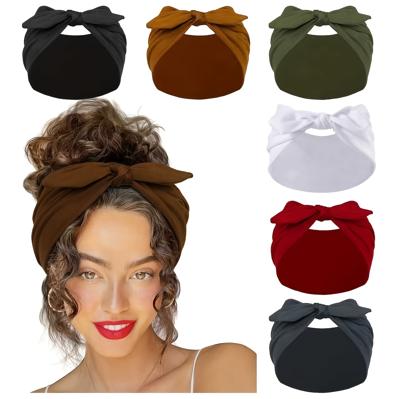 E-shop 6 Stück Damen-Breitband mit Schleifen – Rutschfeste Haarbänder für Fitness, Casual & Formelle Anlässe – Stylische Haaraccessoires in Schwarz, ,
