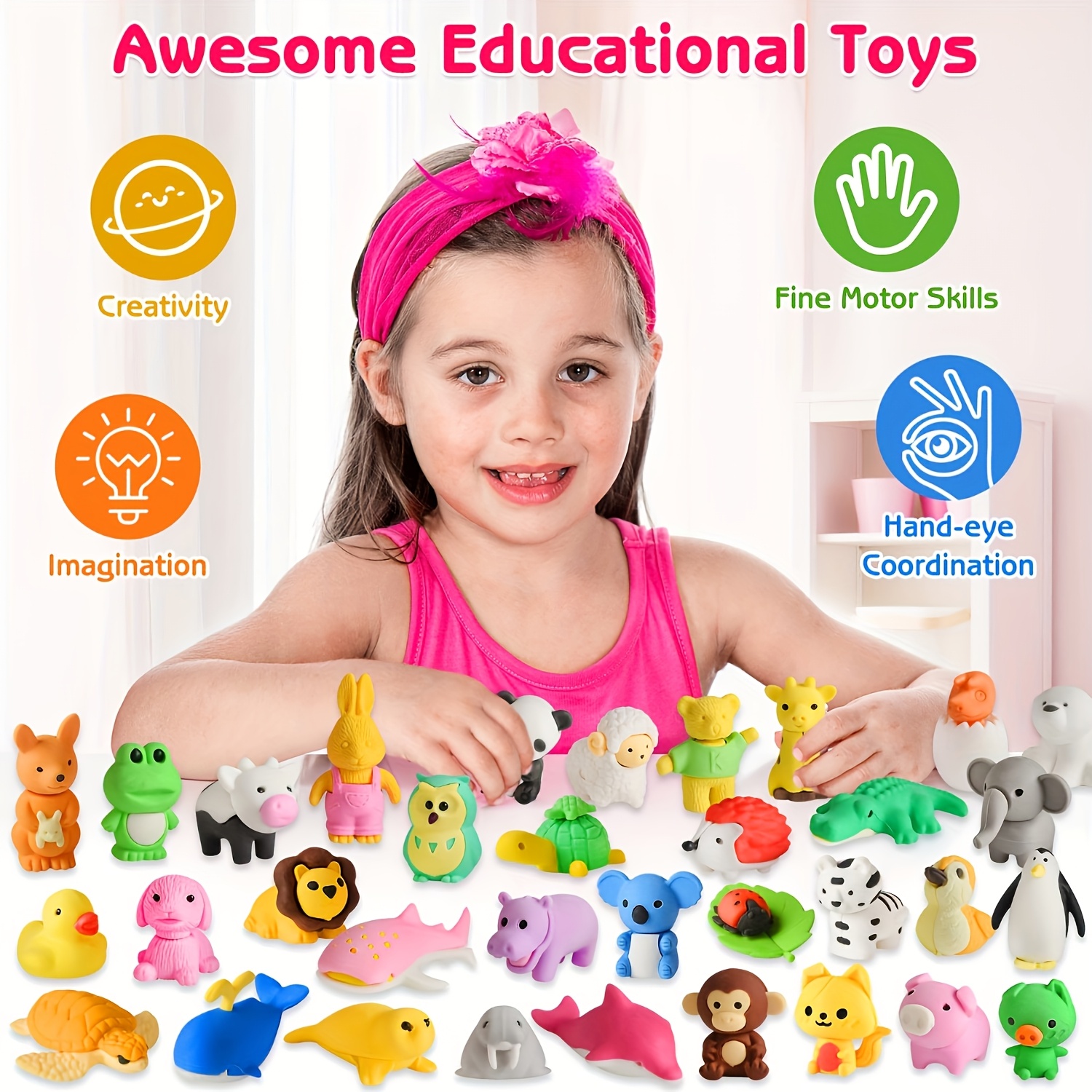 3D Children's Animal Eraser Set, 30pcs