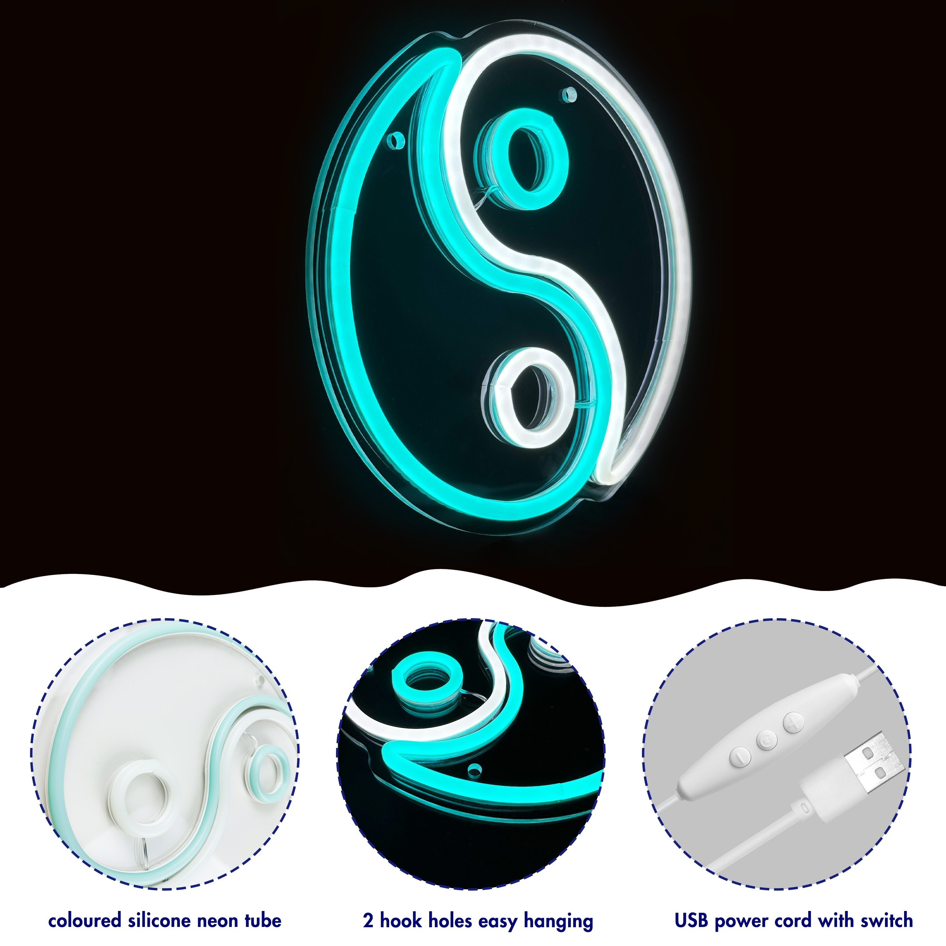 SZREBOW Tai Chi Neon Sign, LED Yin and Yang Door Mount Light with USB Power, Switch Control, Multipurpose Decor for Bedroom, Living Room, Game Room, Man Cave, Party, No Battery Required, Single Color