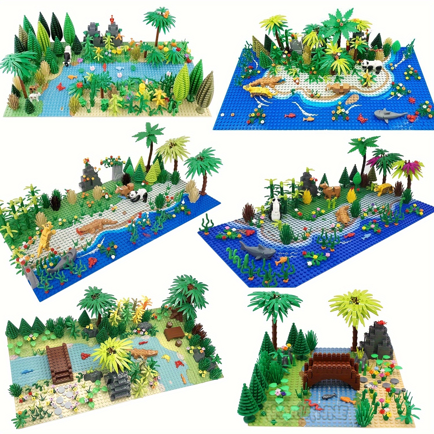 2pcs Baseplate Building Blocks with River Grassland Ocean Pattern