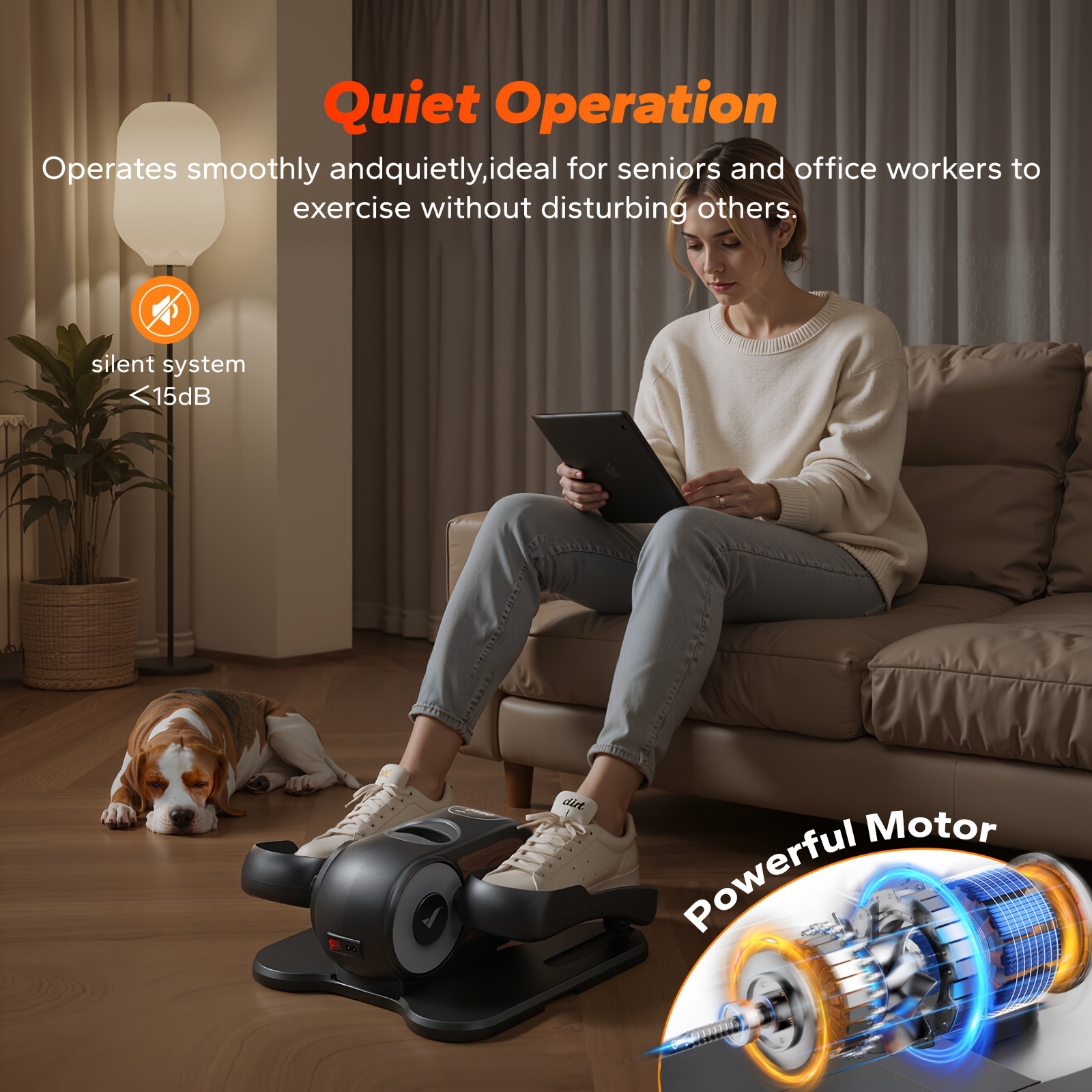 MERACH Under Desk Elliptical Machine, Leg Exerciser While Sitting For Seniors With Remote Control & 12-Speeds, Quiet Portable Electric Seated Pedal Exerciser Machine For Home Office, Without Battery