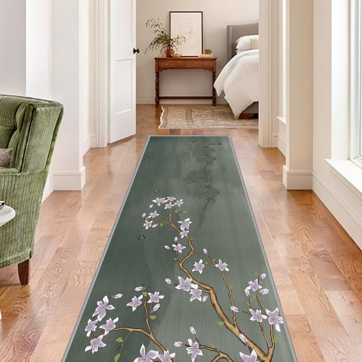 

Washable Polyester Runner Rug With Non-slip Backing - Lightweight, Stain And Water Resistant, Crystal Velvet Floral Design For Hallway, Living Room, Bedroom - Modern Luxury Home Decor