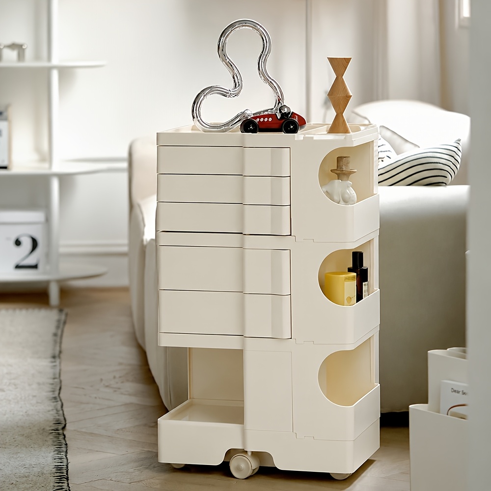Image of Movable Wheeled Storage Cabinet, Plastic Drawer Organizer, Moveable Storage Cart, With Freestanding Storage Unit, Furniture , Suitable For Bathroom, Bedroom, Kitchen, Living Room, Office And Laundry