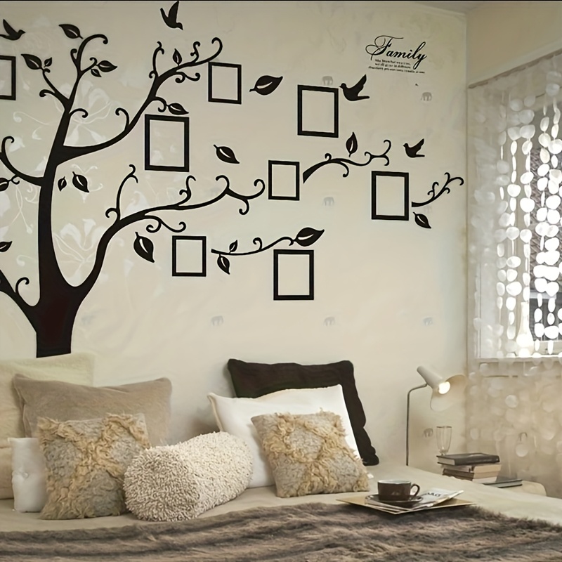 TEMU 1pc Tree Wall Decal With Photo Frames - Self-adhesive Detachable Leaf Pattern Vinyl Stickers, Multi-surface Decor For Living Room, Entryway, Bedroom Glass , Home Decor