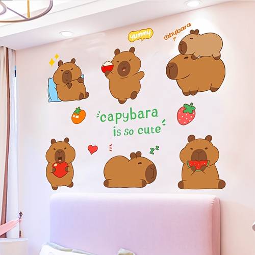 cartoon capybara eating watermelon stickers warm self waterproof wall decals for bedroom living room bathroom decoration