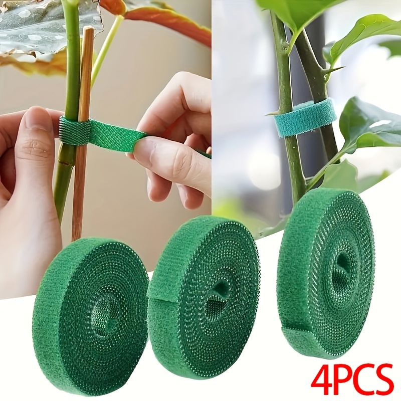 TEMU 4 rollos de ataduras reutilizables para plantas de jardín | Diseño de tela ajustable y resistente, soporte fuerte, no requiere energía, aptas
