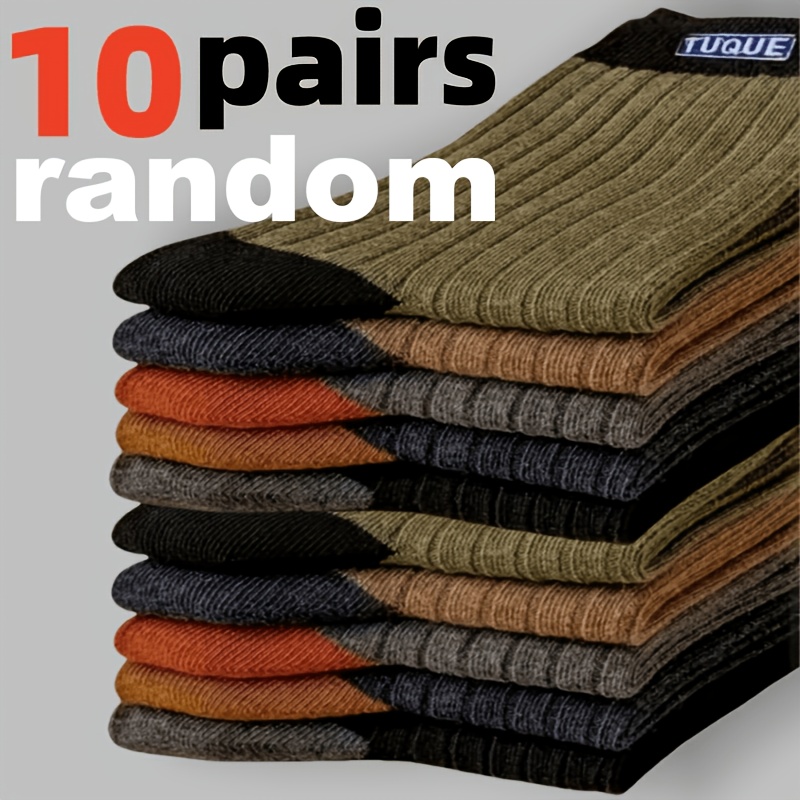 TEMU 5/10-pair Men's Letter Mid-calf Socks, Random Colors, Breathable And Sweat-absorbent For , Business Socks, Men's Crew Socks, Outdoor Casual
