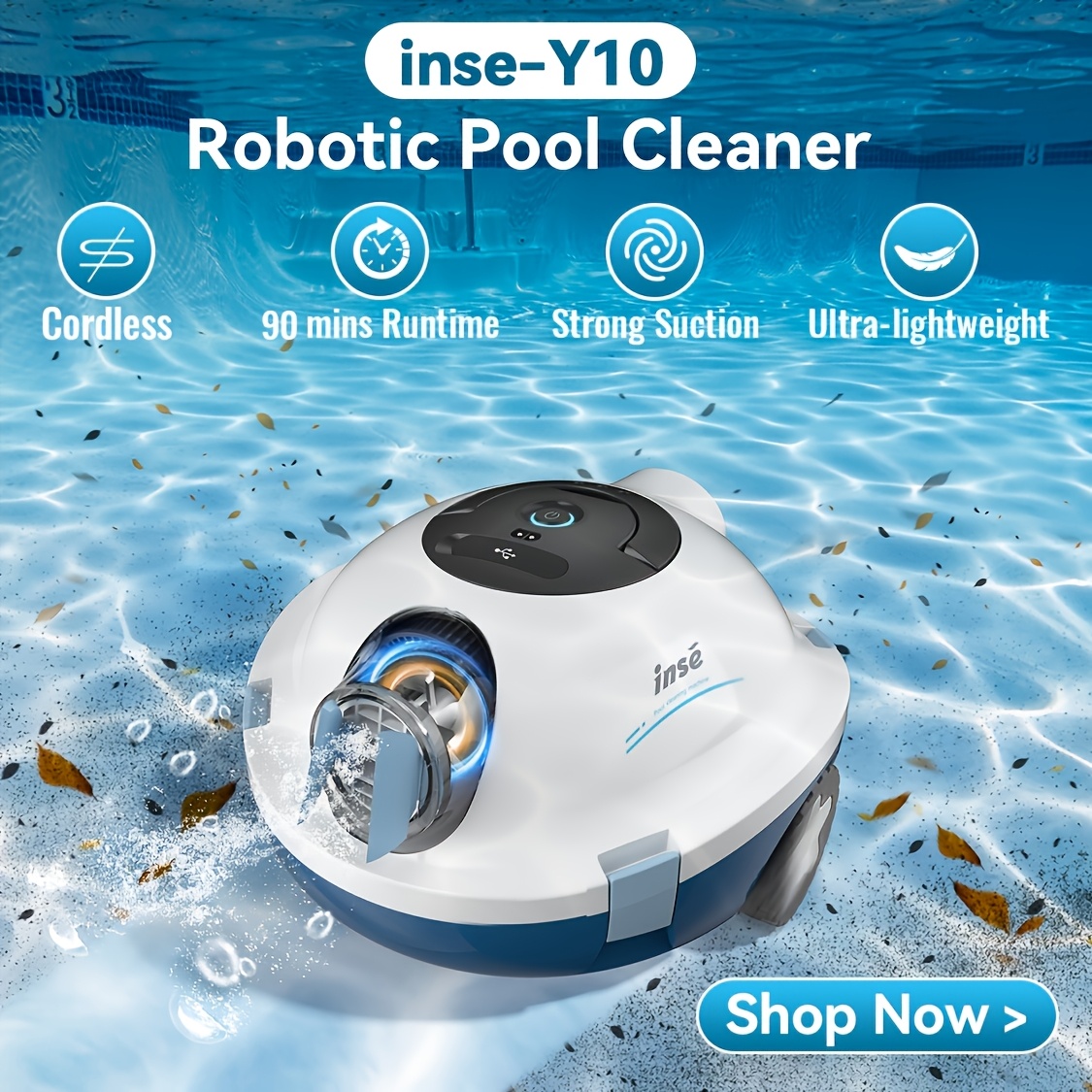 Inse Cordless Robotic Pool Cleaner - Ipx8 Waterproof, 100 , 100 Square Meters Large Area Cleaning, 25kpa Strong Suction, Self-parking & Lightweight, Suitable For Hot Weather, Perfect For