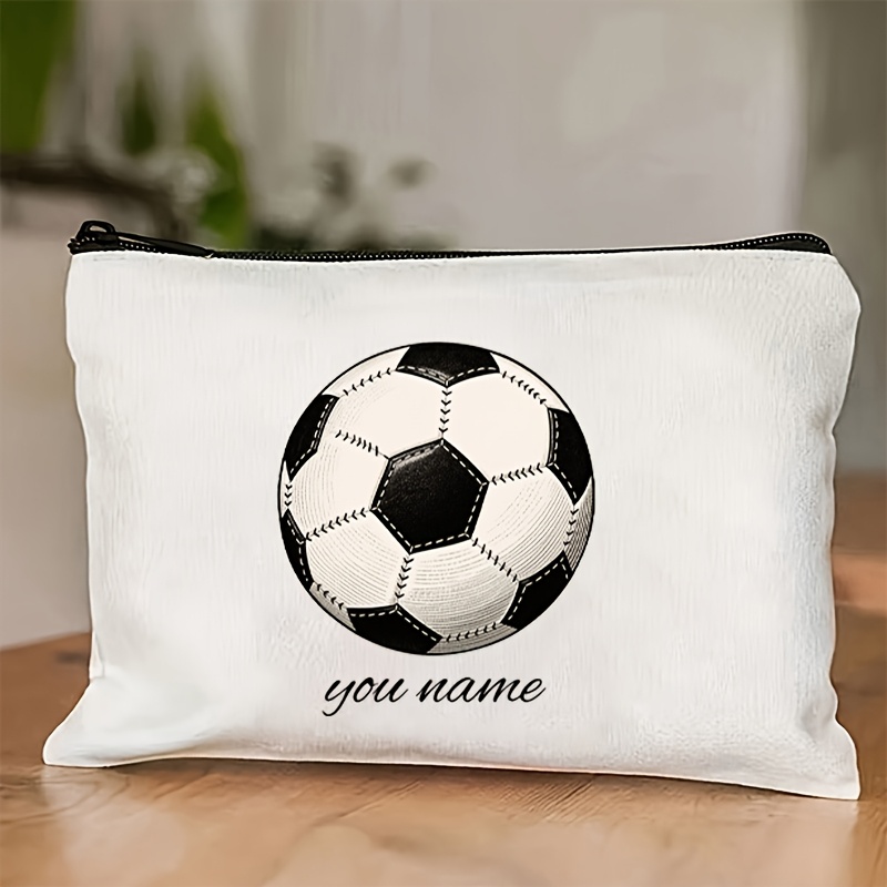 TEMU Football-themed Makeup & Toiletry Bag - Large Capacity Custom Name/text/ Suitable For Travel,, Gym, - Portable Zippered Organizer Pouch With