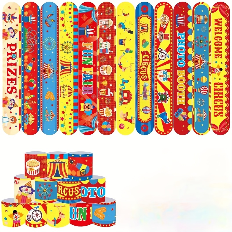 

12-piece Circus Clown Slap Bracelets - Pvc Wristbands For Party Favors, Carnival & Birthday Gifts, No Batteries Required, Ages 14+