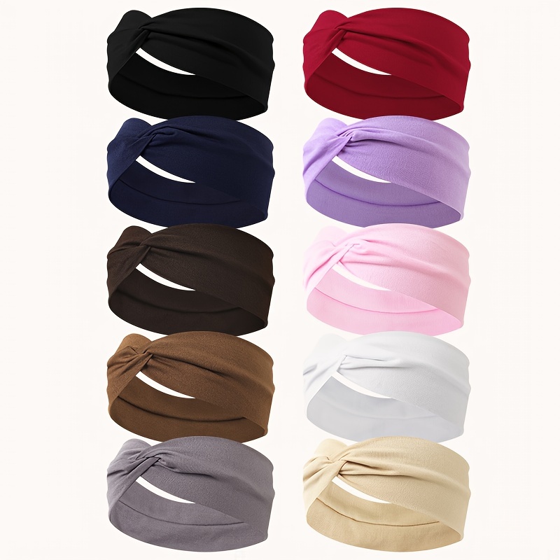 TEMU 10-pack Amoknit Women's Fashion Headbands - Solid Color Knit Hair Bands For All Hair Types, No Power Required