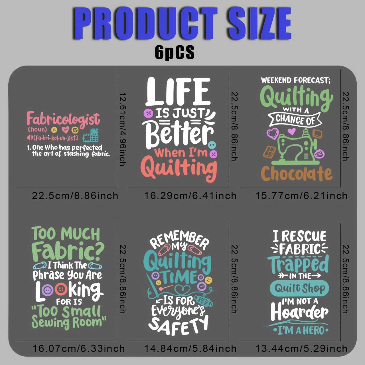 TEMU 6pcs/set Quilting Quotes Iron On Transfers - Washable Diy Decals With Vibrant Sewing-themed Designs, Heat Transfer Stickers For T-shirts, Jeans,