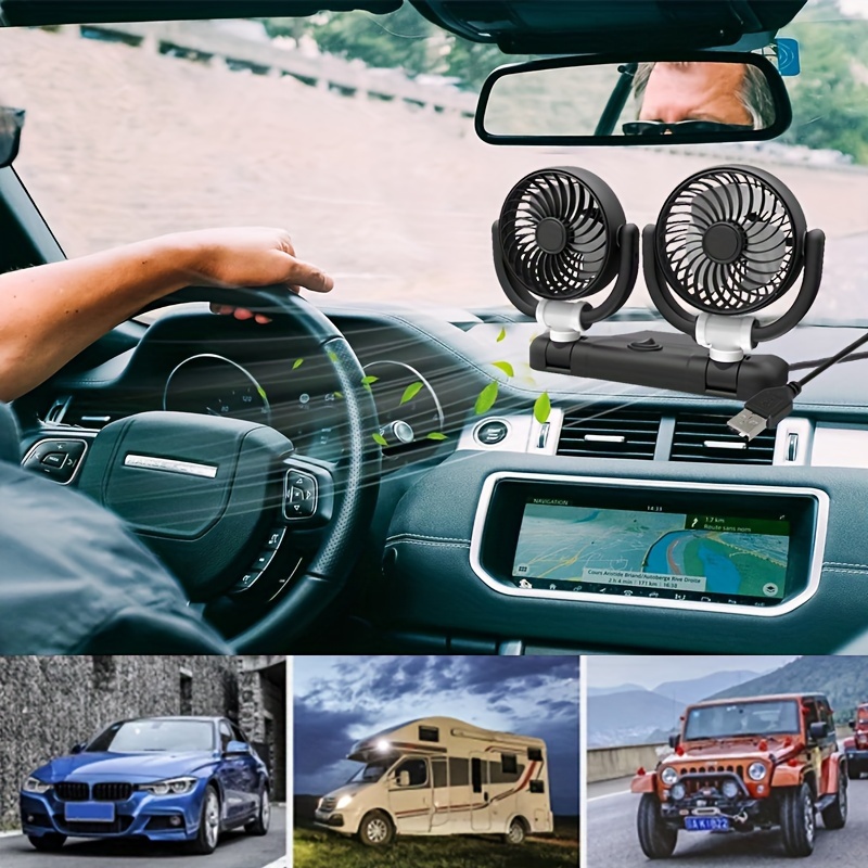 

Stay Cool In Your Car: 1pc Car Double-headed Fan, Three-way Folding Windy Multi-angle 5v Usb Fan For Automotive Supplies