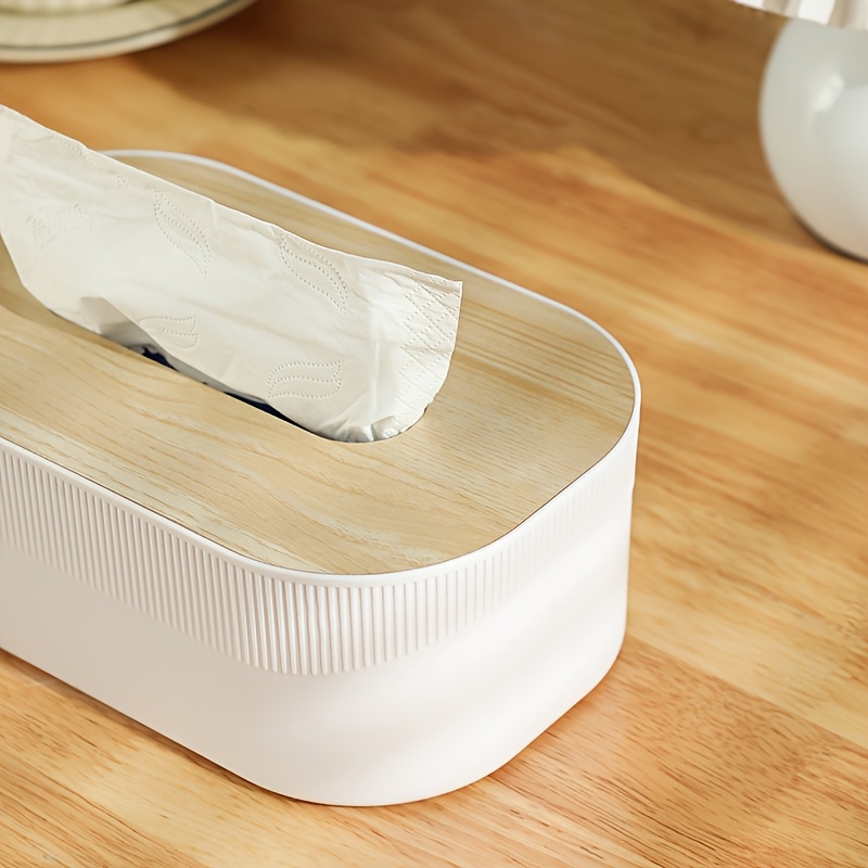modern white black tissue box with lid durable plastic rectangular storage organizer with rounded edges decorative lid open   for bathroom living room office multi purpose napkin tissue storage space saving   decor in black white or brown compatible with tissues fits dressing table countertop decorative tissue box holder Product details 4