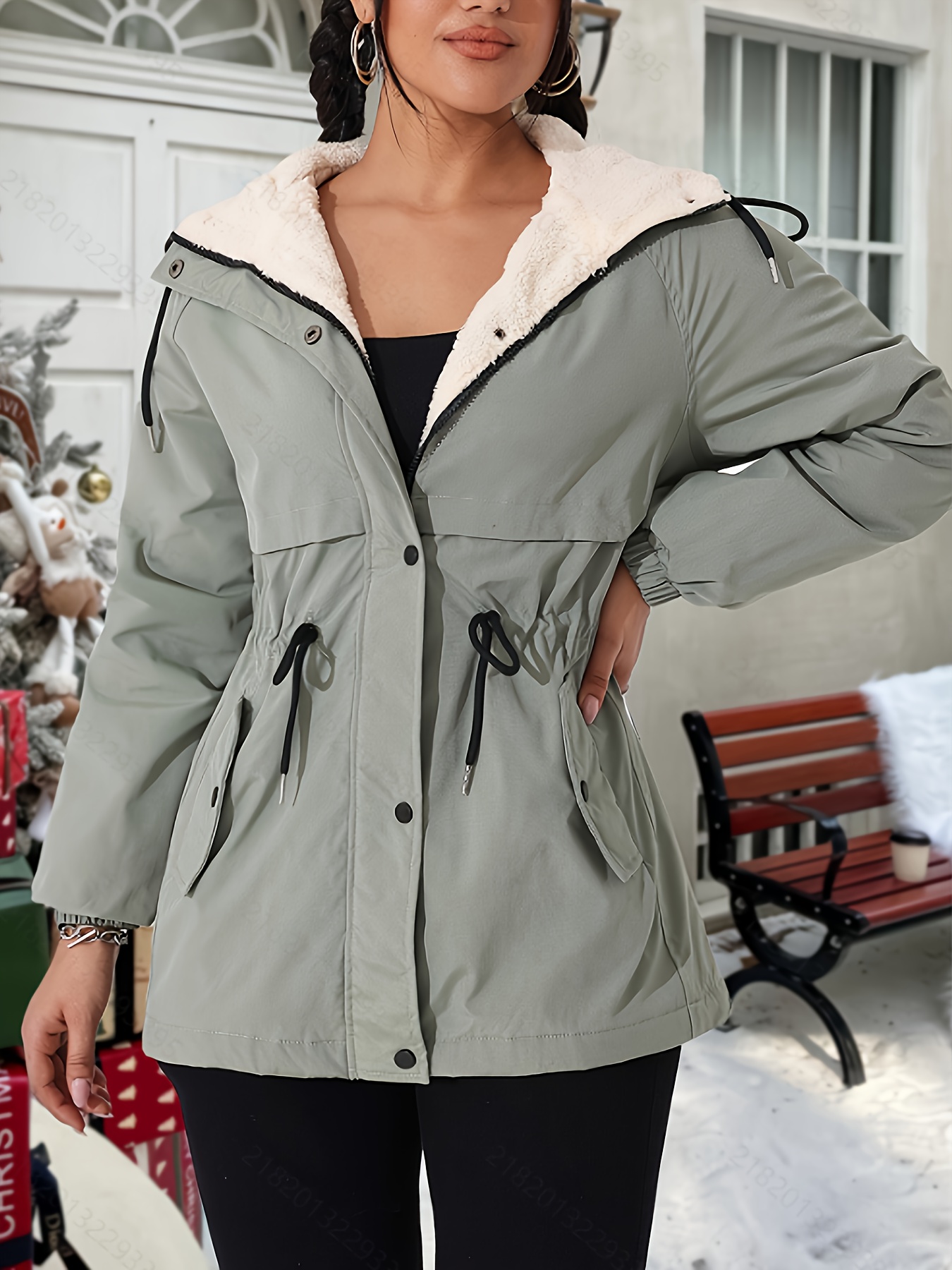 Chaqueta con Capucha Forrada de Piel Ártica para Mujer - Abrigo Invierno, Cáscara Exterior No Elástica para Gimnasio y Viajes, Ropa de Otoño/Invierno Lavable a Máquina, Diseño Elegante, Aislamiento Térmico, Ideal para Aficionados al Aire Libre - Imagen 4