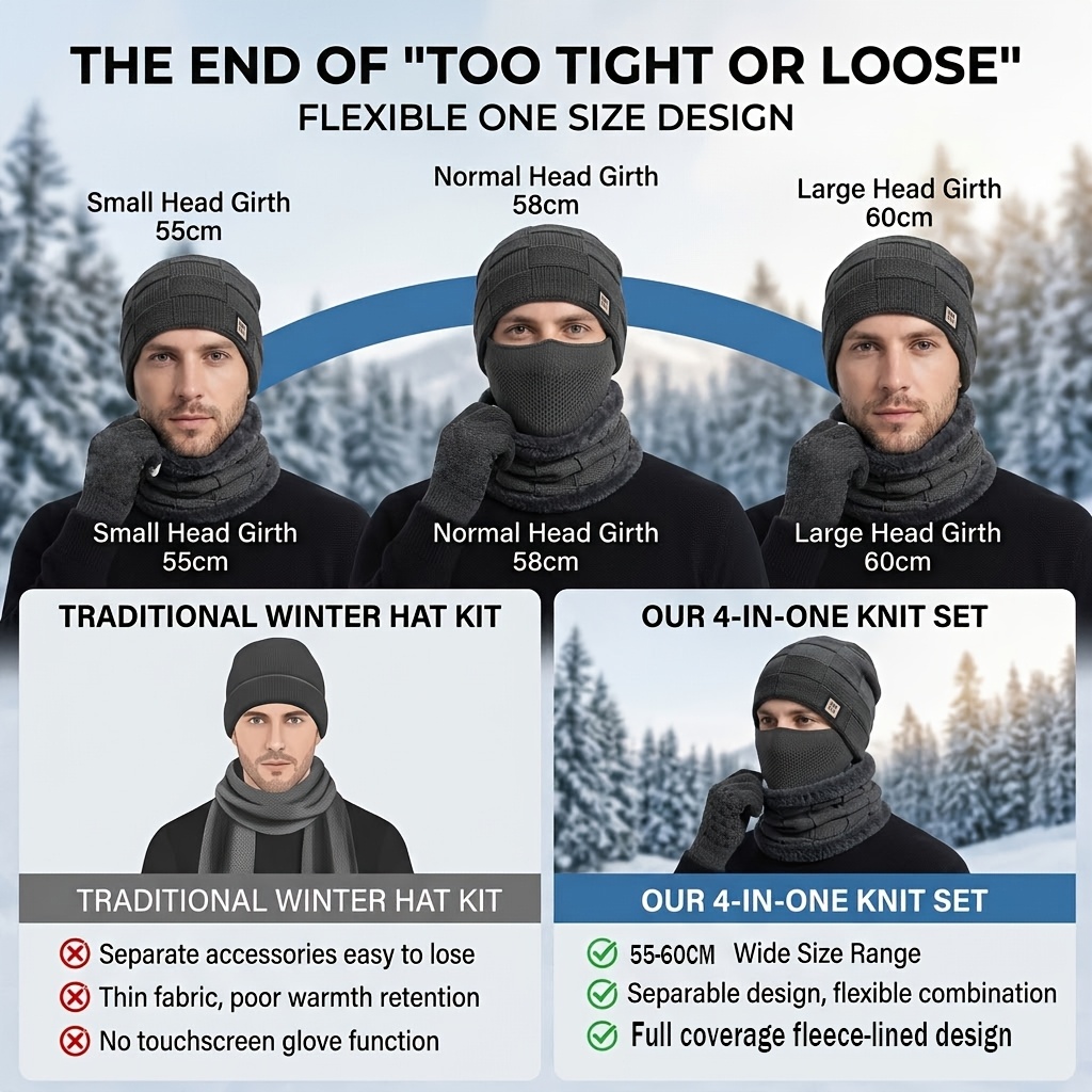 Winter Plush Lined Ear-Covering Hat Set Unisex