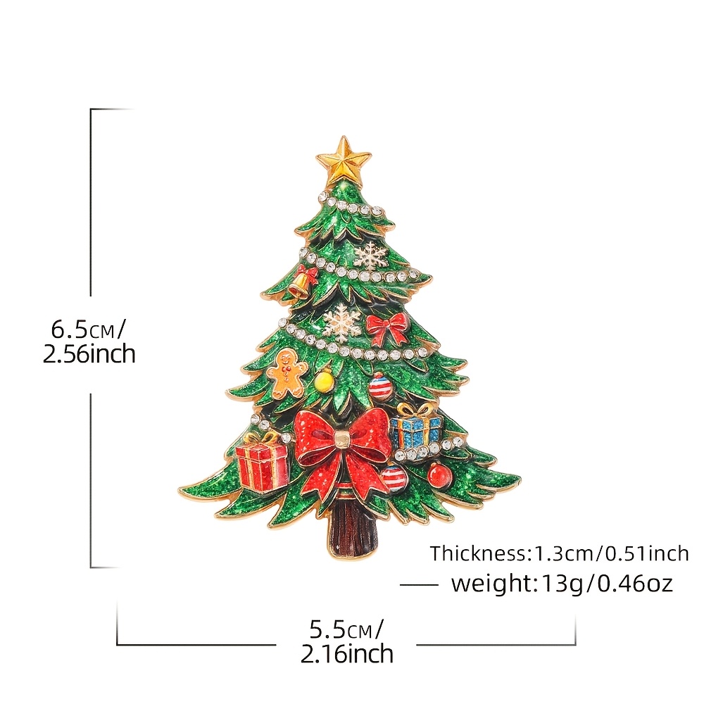 TEMU 1pc Solevdo Enamel Rhinestone Brooch Novelty Christmas Tree Pin For , Vintage Blue Floral & Green Glitter Xmas Tree Lapel Pin With Star Gift Box