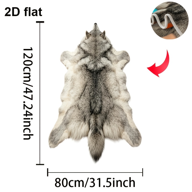 TEMU 2d Flat Creative Irregular-shaped Blanket, Gray Wolf Design Faux Fur Blanket- Suitable For Sofas, Outdoor Use, Camping, Living Rooms, Offices,