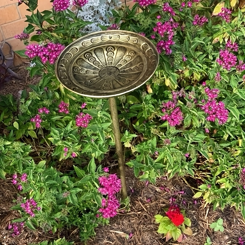Image of 1pc Outdoor Garden Metal Bird Bath, Detachable Bird Bath Basin, 9.8inch*29.5inch Standing Bird Feeder, Outdoor Retro Bird Bath, Garden Decoration, Courtyard Decoration, Friend Gift