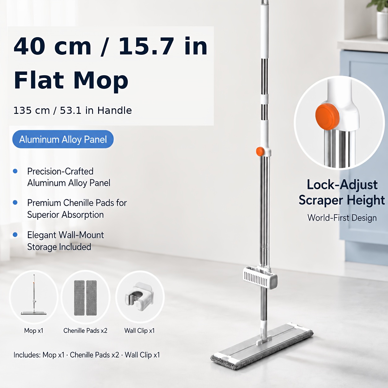 Microfiber Dust Mop Flat Mop Set, Includes 2 Reusable Mop Pads,... product image 13