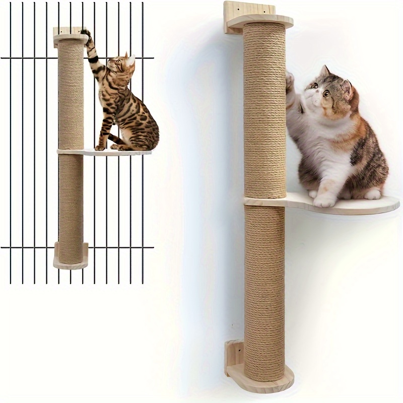 

1pc Cat Climbing Wall Post, Tall Scratch Pole With Linen Rope, Platform, Hanging Cat Activity Tree With Scratching Post, Sturdy & Safe For Cats Play And Rest