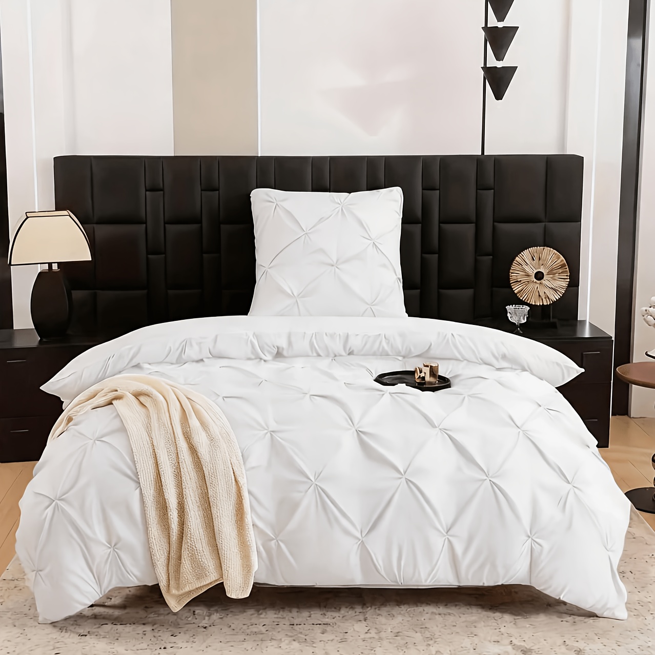 Image of 2/3pcs Microfiber Double-pintuck Pleated Microfiber Reversible Bedding, Includes Solid Duvet Cover And 2 Pillowcases (80x80 Cm), Local Warehouse