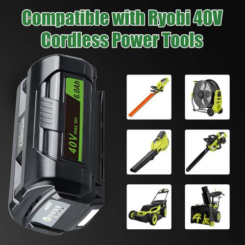 1pc 2pcs replacement for ryobi 40v lithium battery replacement for ryobi 40v 6 0ah lithium battery rbl1820g op4015 op40201 op4026 op40261 op4030 op40301 op4040 op40401 op4050 op40601 op4026a op4050a op4060a