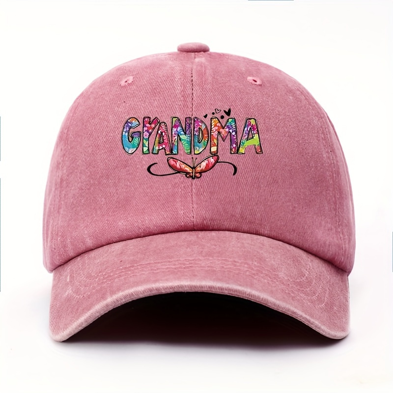 

100% Cotton Grandma Embroidered Baseball Cap With Butterfly Print, Adjustable Snapback, Sun Protection Casual Outdoor Sports Hat For Women, Hand Washable - Thanksgiving Urban Theme