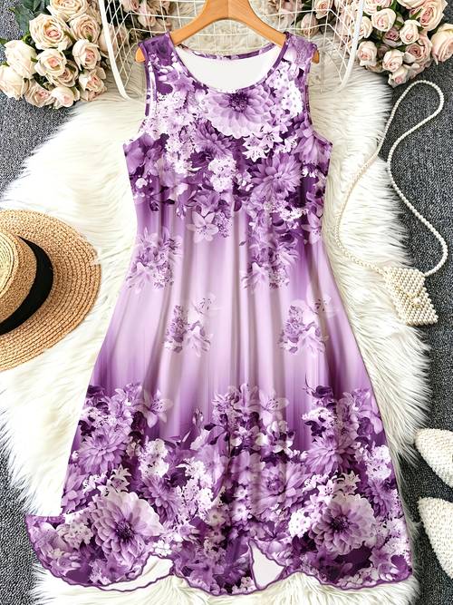 womens plus size floral print sleeveless elegant a line elegant nightgown