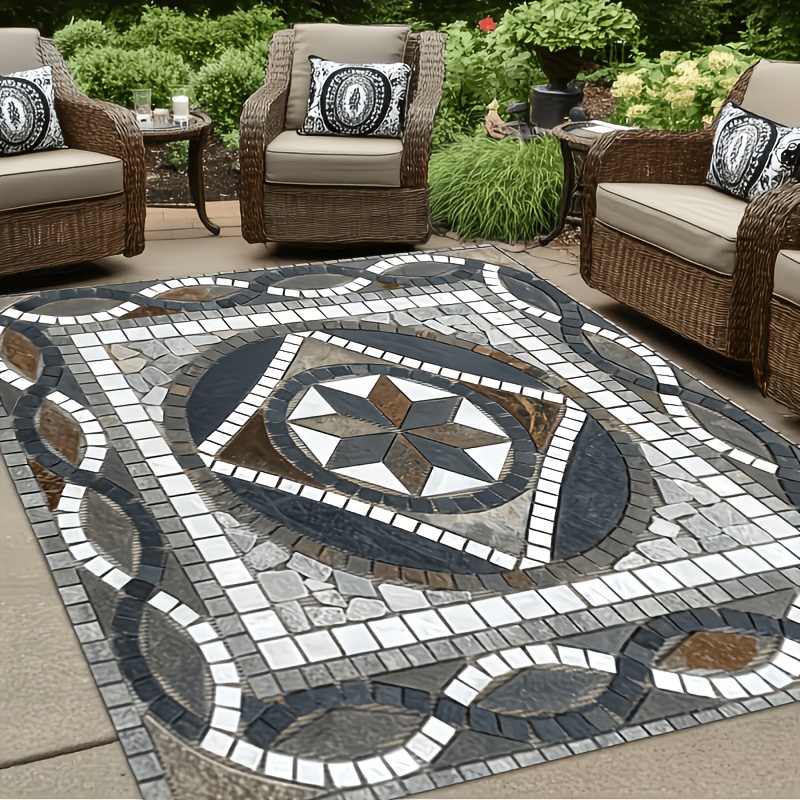 TEMU 1pc Of Bohemian Style Retro Marble Print Outdoor Mat, 850g Thickened , Soft And Anti-slip, Suitable For Christmas/halloween Courtyard, Garden,