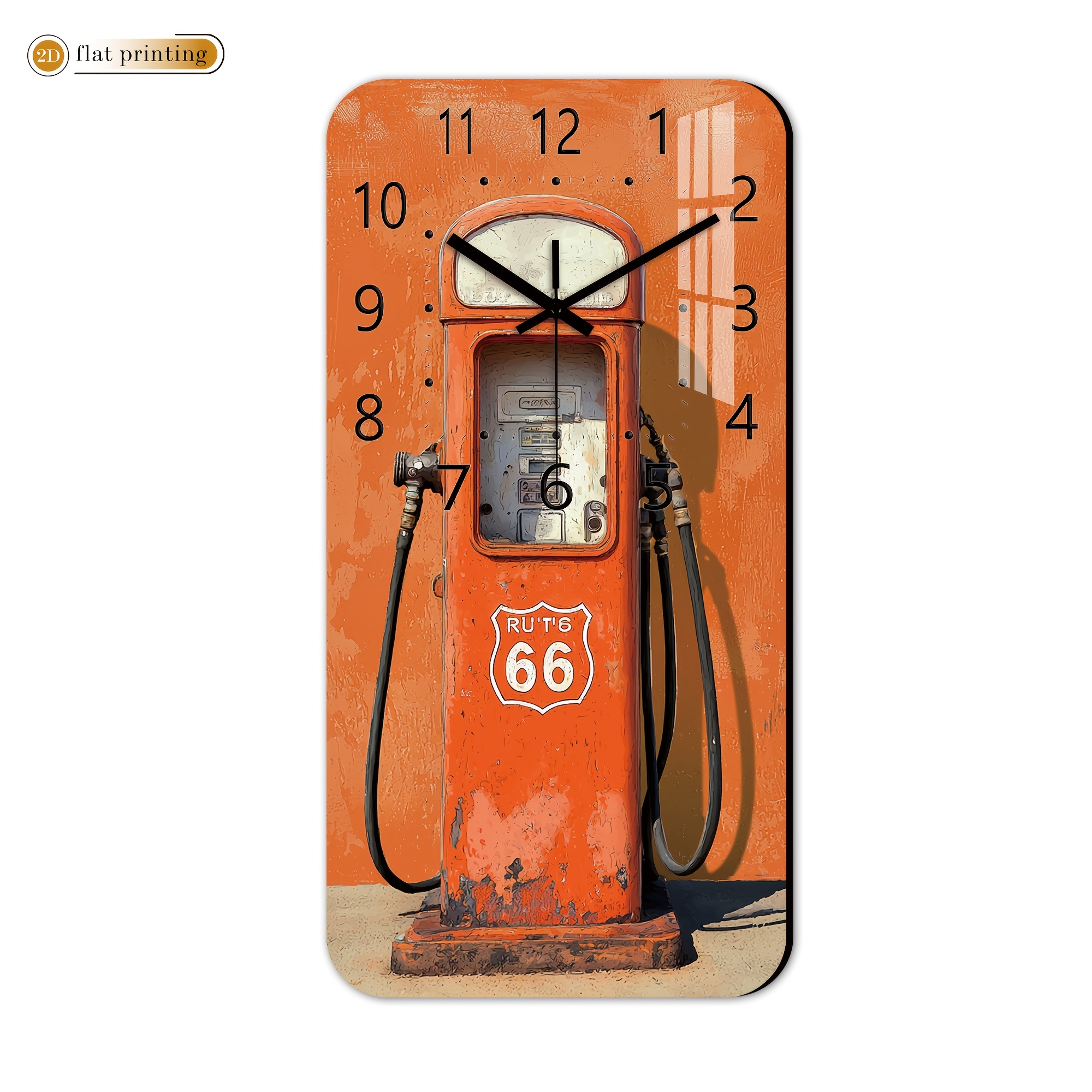 TEMU Gas Pump Wall Clock | Wooden Rectangular Silent Wall Clock With 2d Flat Printing, Ideal For Cafes, Restaurants, Kitchens, Ramadan, Valentine's